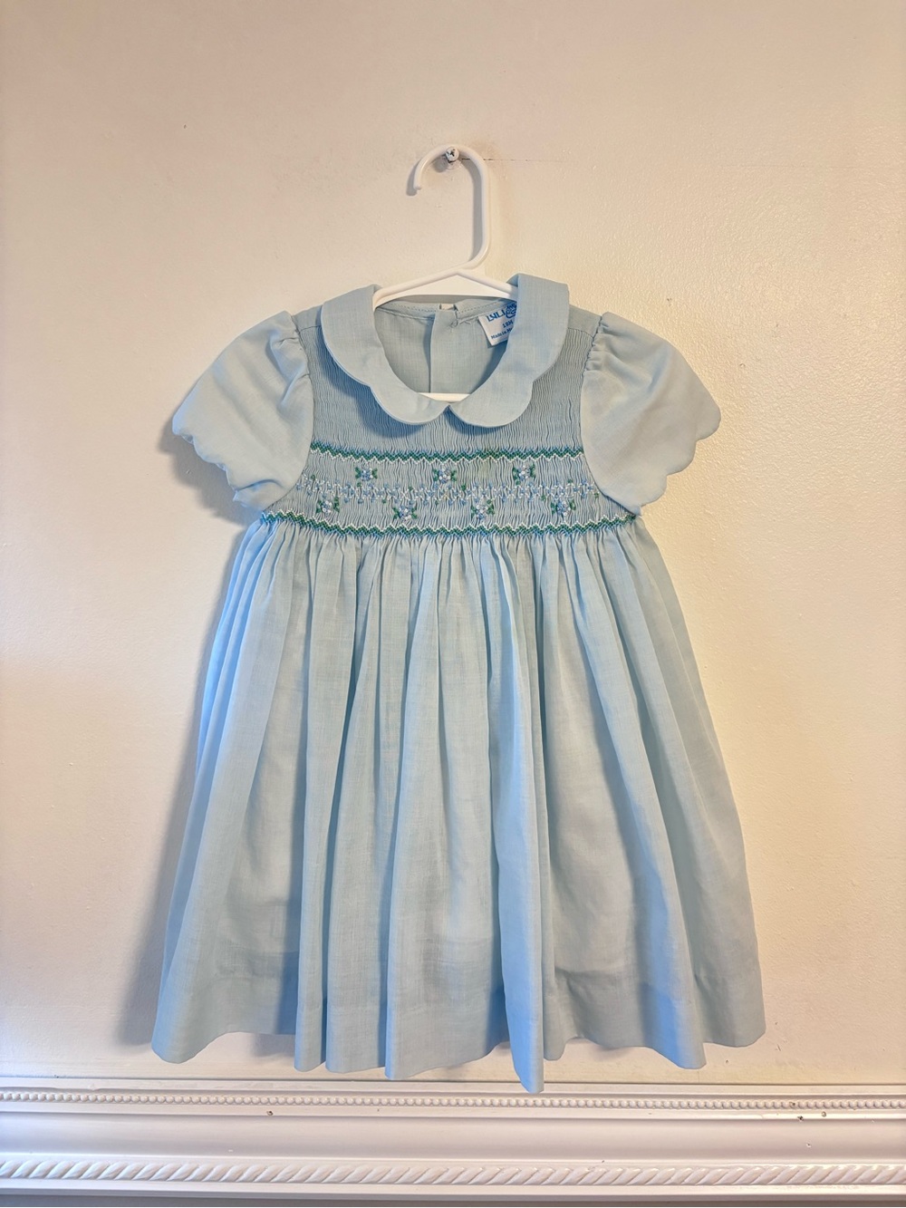 Luli & Me Light Blue Smocked Peter Pan Collar Dress